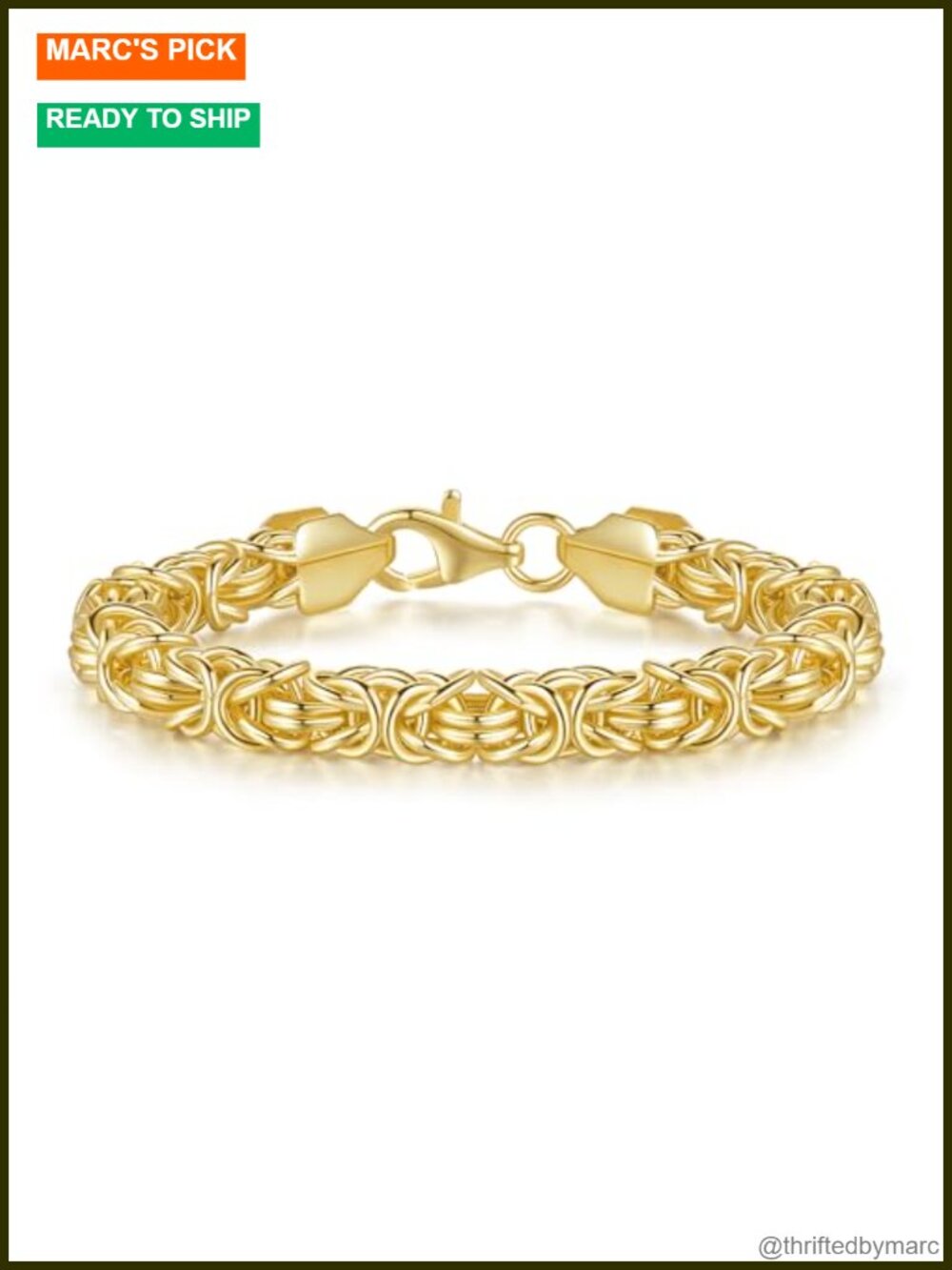 14K Gold Plated Byzantine Link Chain Bracelet 8.5 Inch Unisex